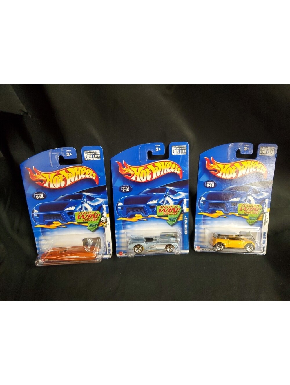 2001 Hot Wheels First Ed.3 Car Wild Thing. Mini Cooper, Corvette SR-2 Race & Win